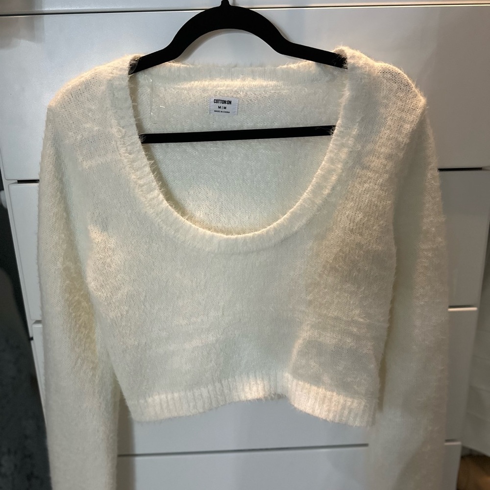 Fuzzy cropped long sleeve shirt/sweater